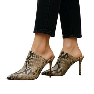 Schutz Bardot Pointed Toe Mules‎ Size 6.5 Snakeprint